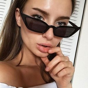 Small Cat Eye Rectangular Sunglasses Black Lens